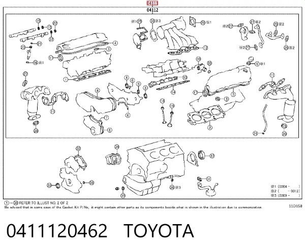 Juego de juntas para motor 0411120462 Toyota