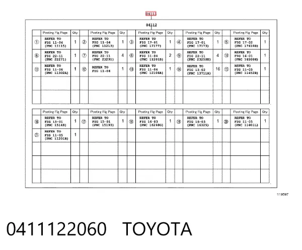 Juego de juntas para motor 0411122060 Toyota