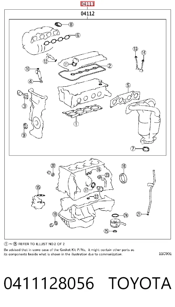 Juego de juntas para motor 0411128056 Toyota