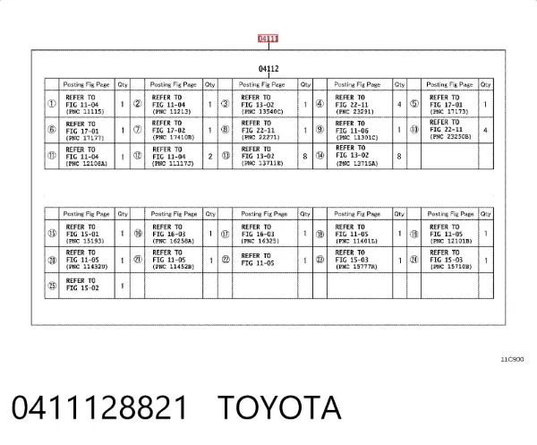 Juego de juntas para motor 0411128821 Toyota