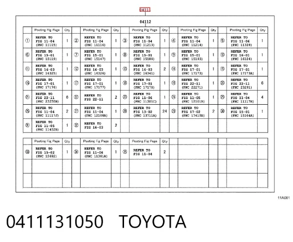 Juego de juntas para motor 0411131050 Toyota