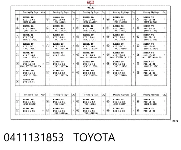 Juego de juntas para motor 0411131853 Toyota