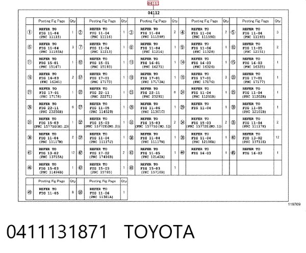 Juego de juntas para motor 0411131871 Toyota