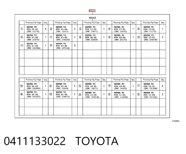 Juego de juntas para motor 0411133022 Toyota