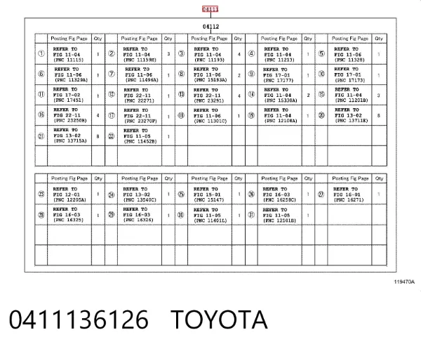 Juego de juntas para motor 0411136126 Toyota