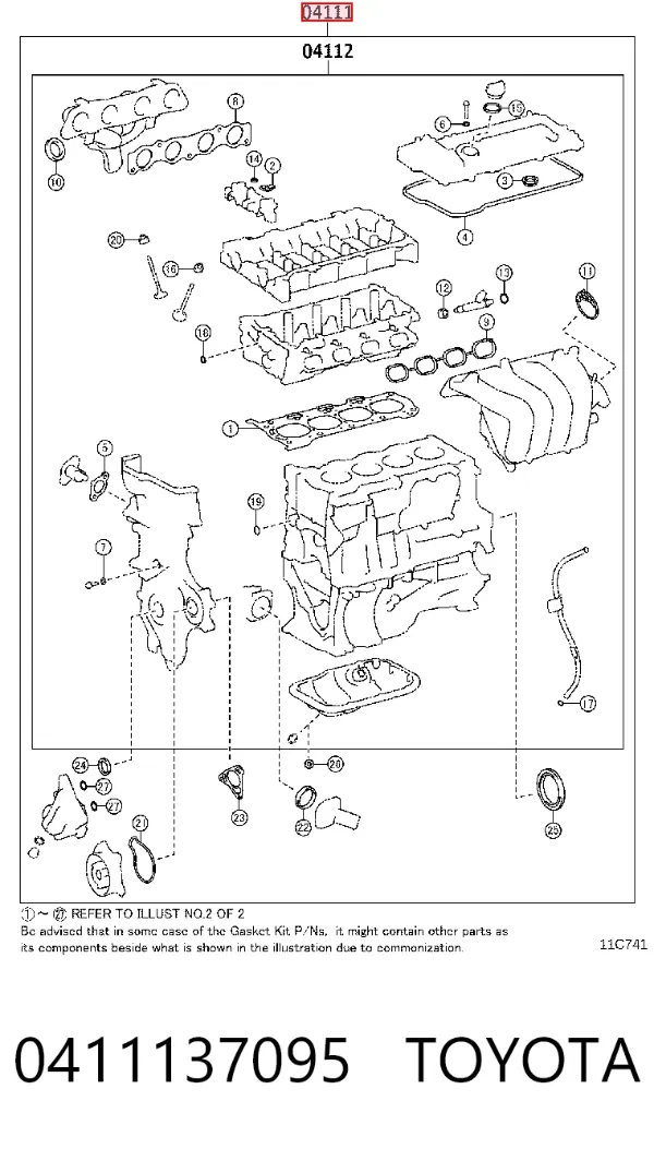 Juego de juntas para motor 0411137095 Toyota