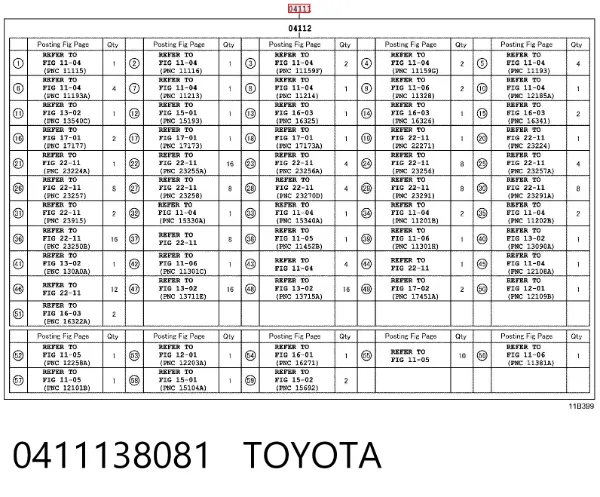 Juego de juntas para motor 0411138081 Toyota