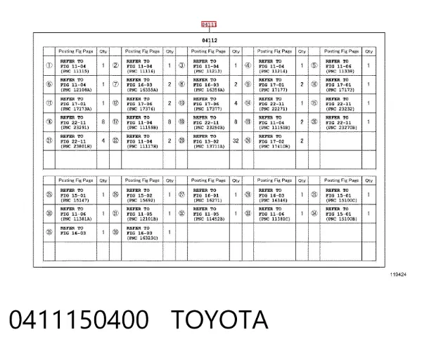 Juego de juntas para motor 0411150400 Toyota