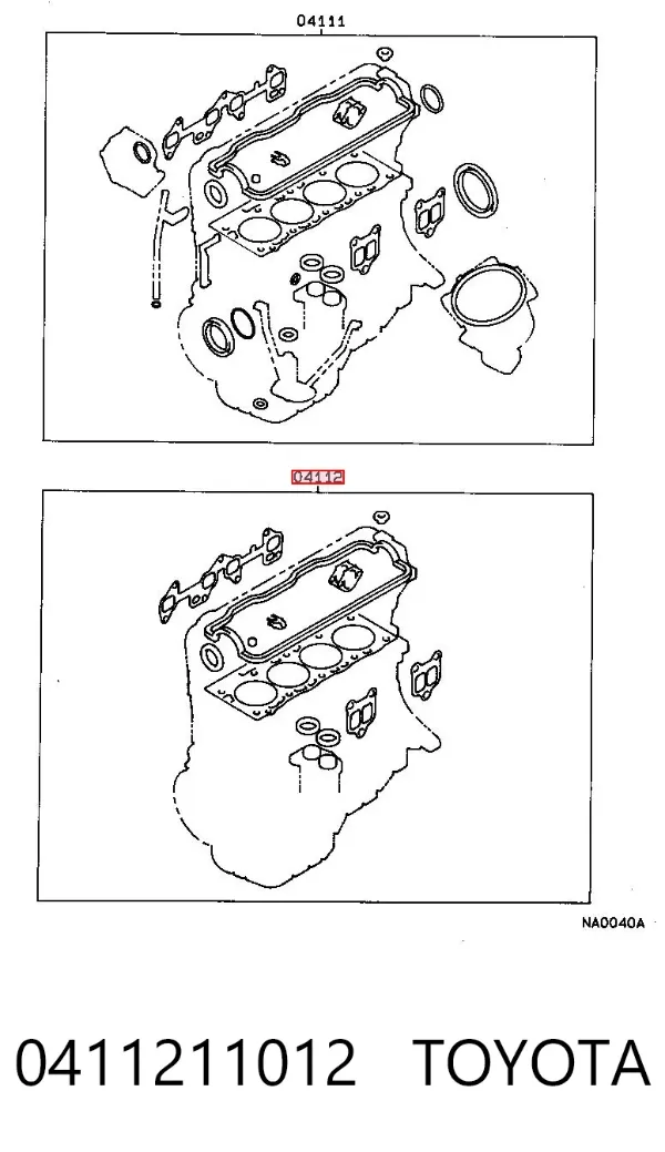 Juego de juntas superiores de motor 0411211012 Toyota