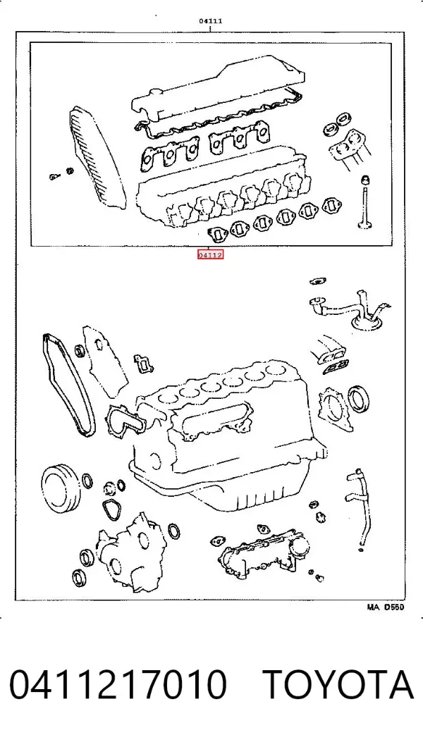 Juego de juntas superiores de motor 0411217010 Toyota