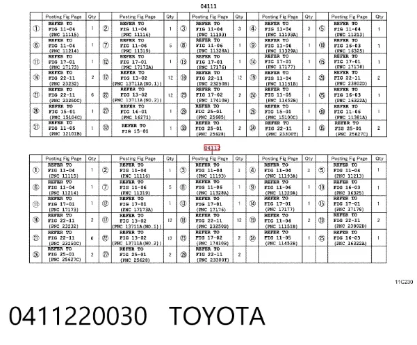 Juego de juntas superiores de motor 0411220030 Toyota