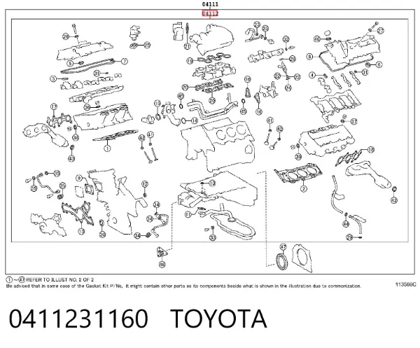 Juego de juntas superiores de motor 0411231160 Toyota