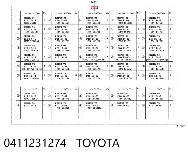Juego de juntas superiores de motor 0411231274 Toyota