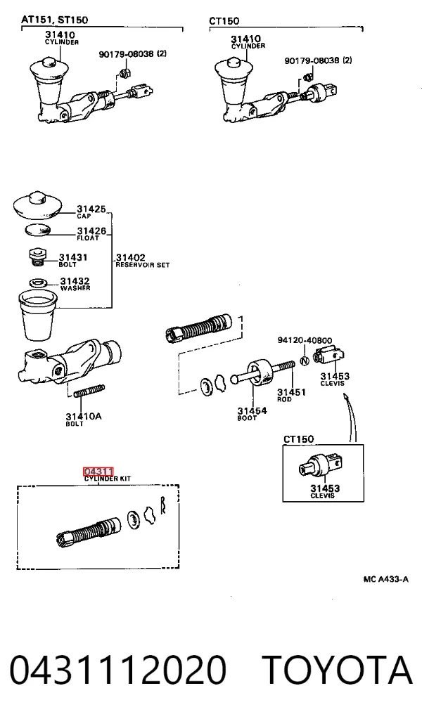 Juego de reparación cilindro maestro de embrague Toyota Corolla E8