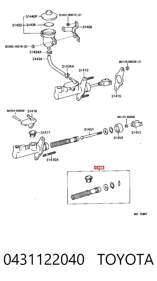 Juego de reparación cilindro maestro de embrague 0431122040 Toyota