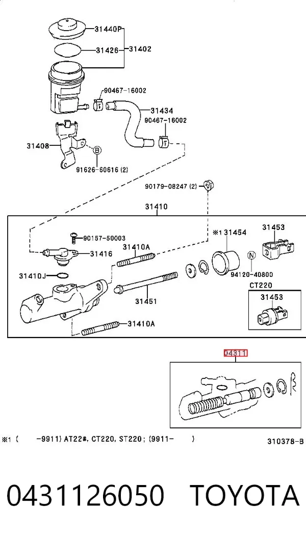 Juego de reparación cilindro maestro de embrague 0431126050 Toyota