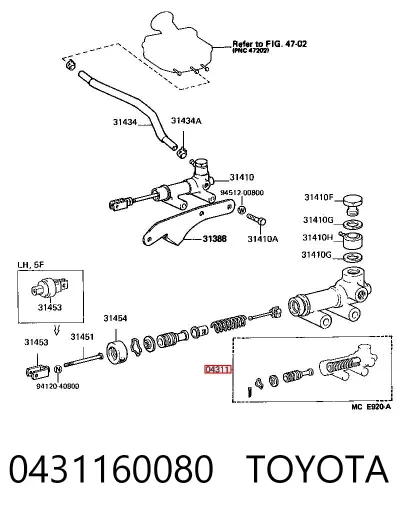 Juego de reparación del cilindro maestro de embrague TOYOTA 0431160080