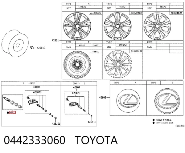 Soporte del sensor de presión de neumáticos 0442333060 Toyota