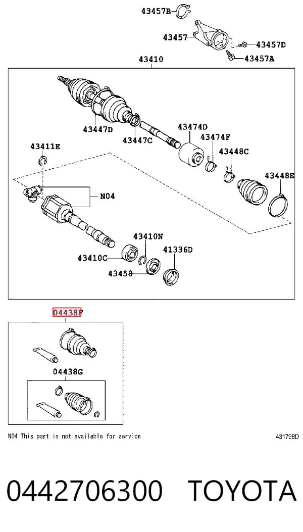 Fuelle exterior derecho de junta homocinética 0442706300 Toyota