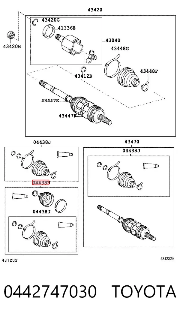 Fuelle de palier delantero exterior 0442747030 Toyota