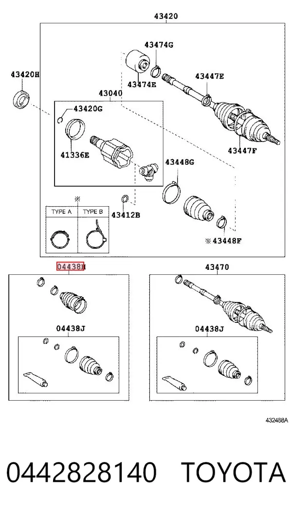 Fuelle de palier delantero exterior 0442828140 Toyota