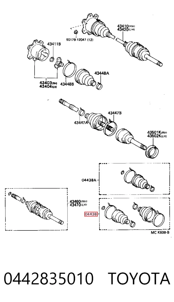 Fuelle de palier delantero exterior 0442835010 Toyota