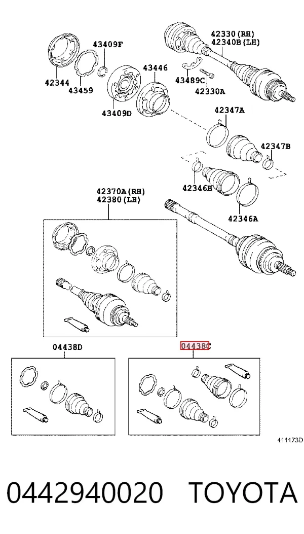 Fuelle de semieje delantero interior 0442940020 Toyota