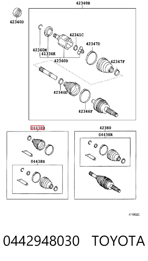 Juego de fuelles de junta homocinética trasera 0442948030 Toyota