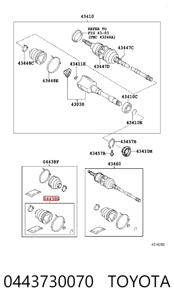 Fuelle de semieje delantero interior 0443730070 Toyota