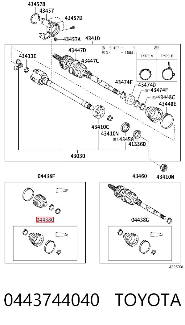 Fuelle, junta homocinética interior derecha delantera 0443744040 Toyota
