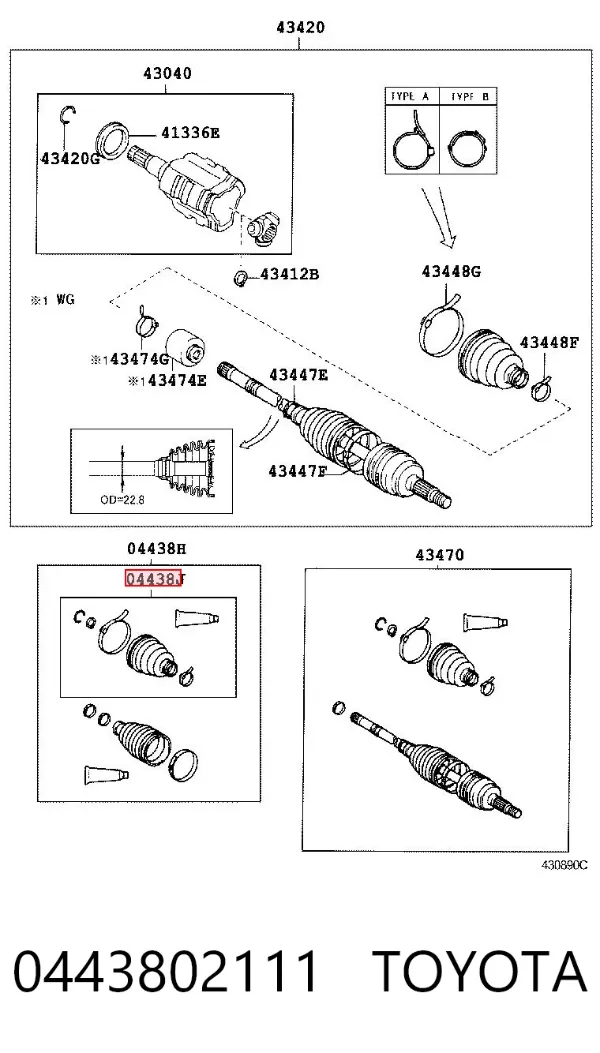 Fuelle de semieje delantero interior 0443802111 Toyota