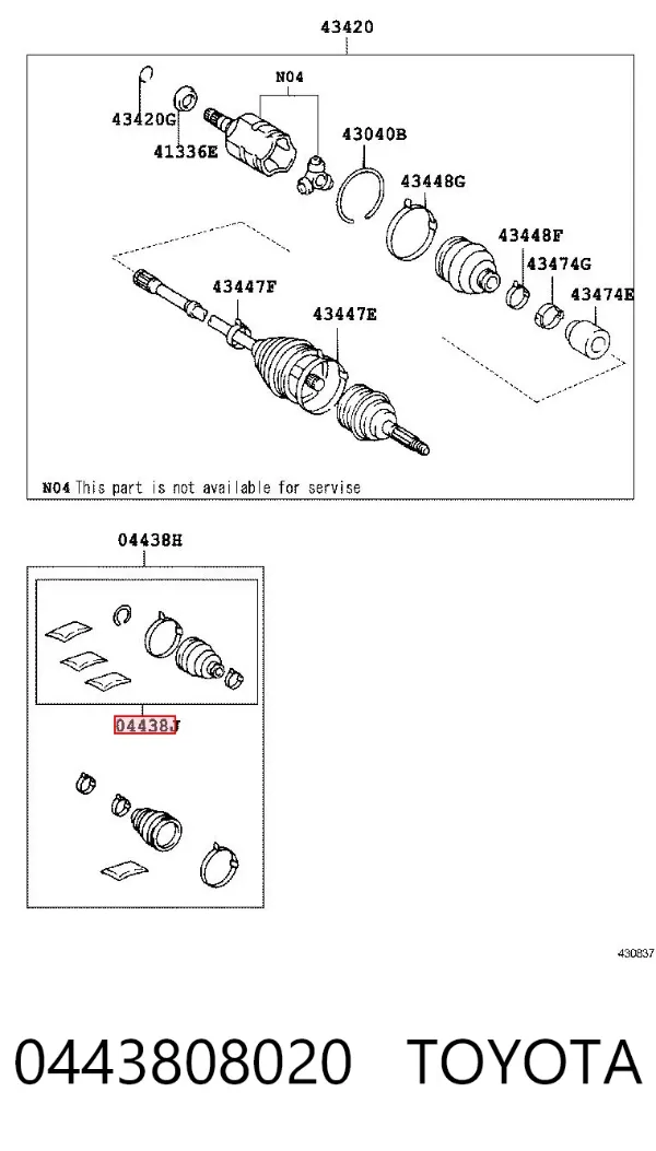 Fuelle, junta homocinética interna izquierda del semieje delantero 0443808020 Toyota