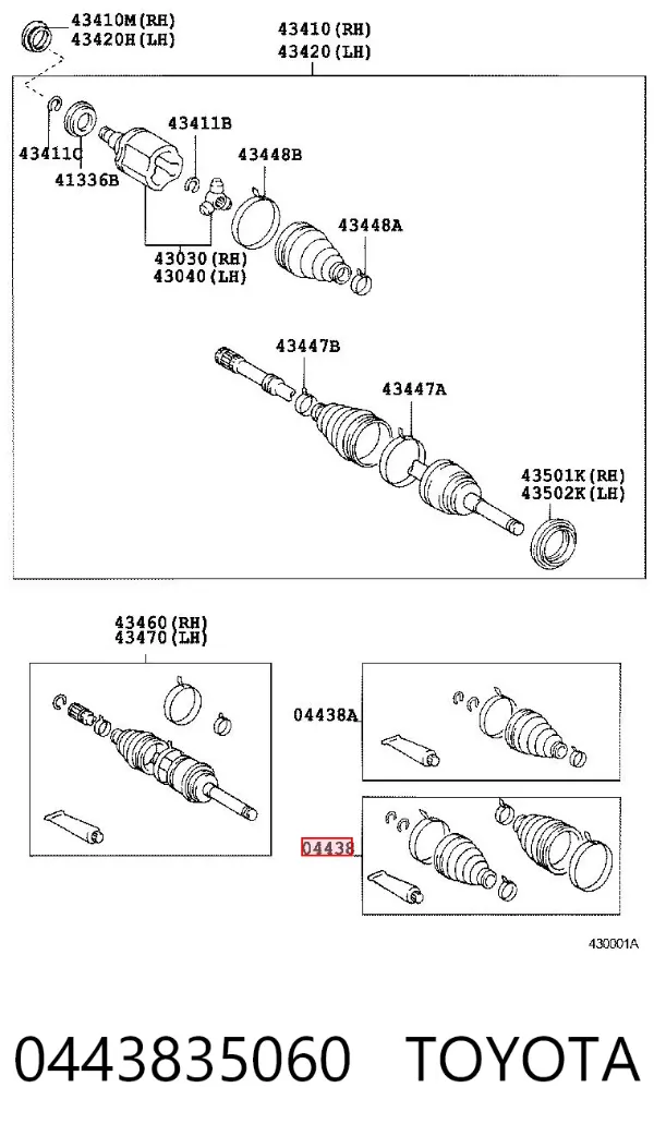 Fuelle de palier delantero exterior 0443835060 Toyota