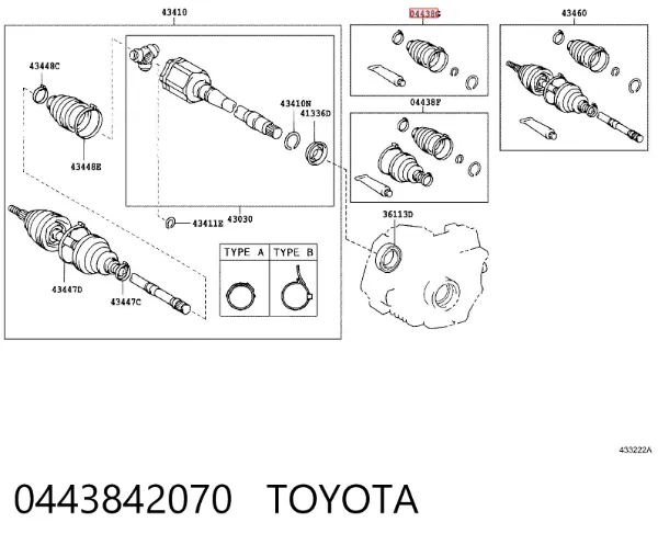 Fuelle de semieje delantero interior 0443842070 Toyota