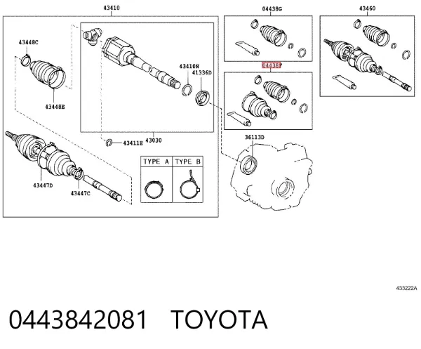Fuelle exterior del eje de transmisión trasero 0443842081 Toyota
