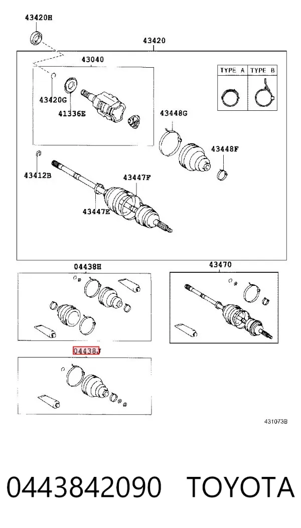 Fuelle exterior del eje de transmisión trasero 0443842090 Toyota