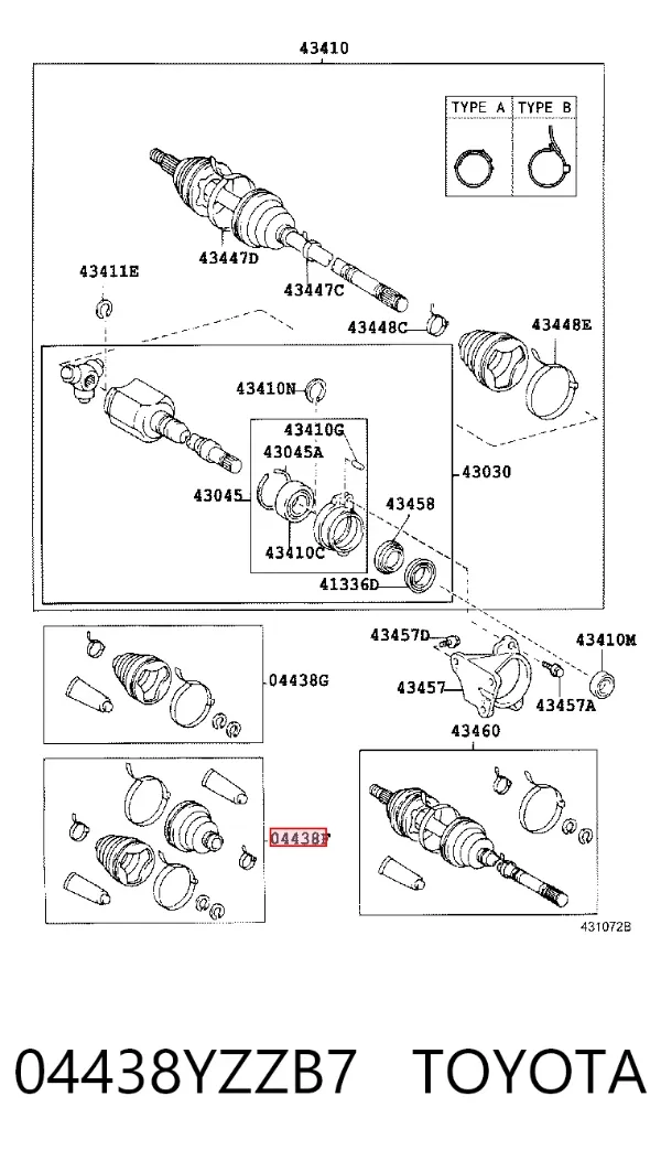 Juego de fuelles de junta homocinética delantera 04438YZZB7 Toyota
