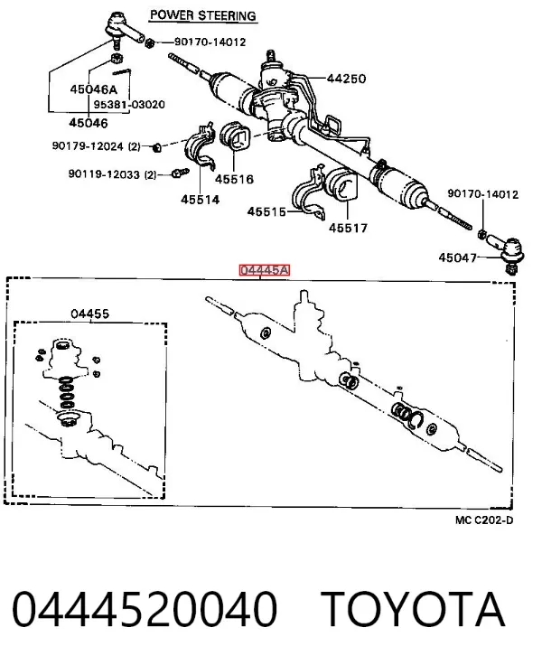 Kit de reparación, mecanismo dirección 0444520040 Toyota