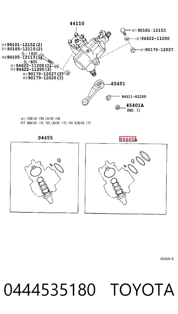Kit de reparación, mecanismo dirección 0444535180 Toyota