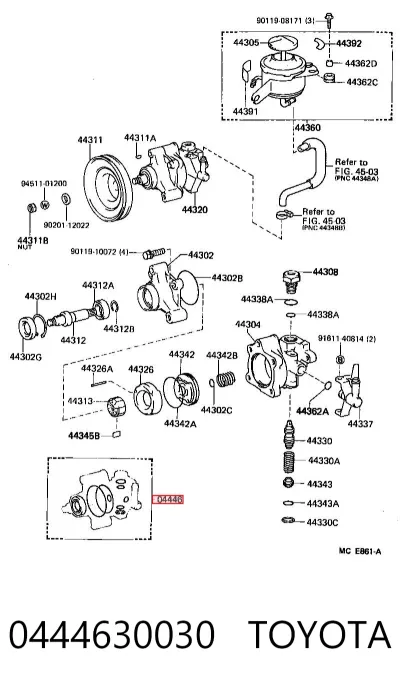 Juego de reparación de bomba de dirección hidráulica TOYOTA 0444630030