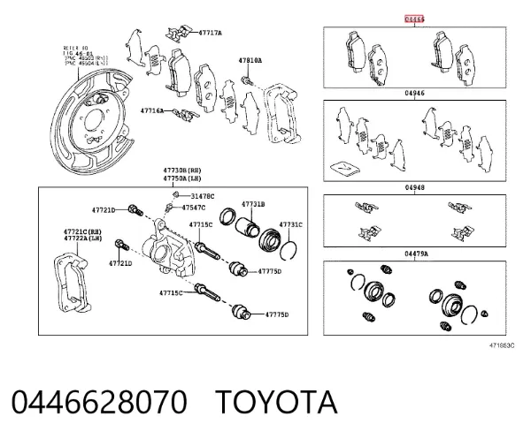 Pastillas de freno traseras 0446628070 Toyota