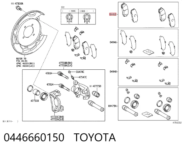 Pastillas de freno traseras 0446660150 Toyota