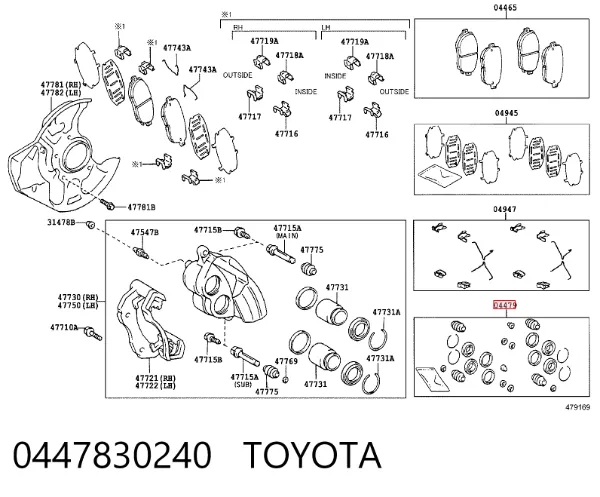 Kit de reparación de pinzas de freno 0447830240 Toyota