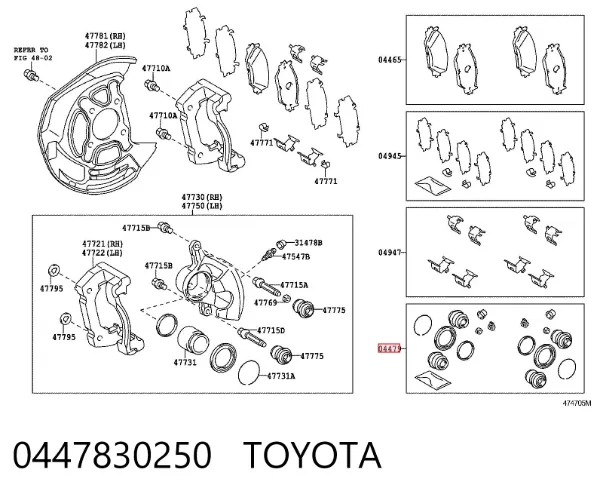 Kit de reparación de pinzas de freno 0447830250 Toyota