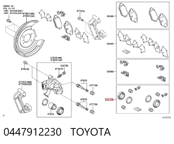 Kit de reparación de pinzas de freno trasero 0447912230 Toyota