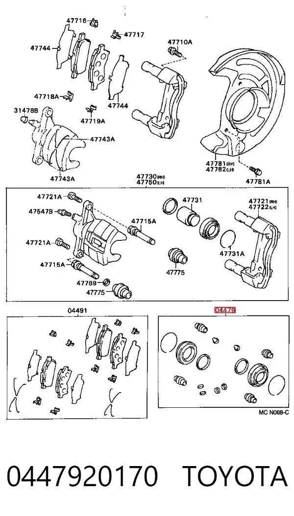 Kit de reparación de pinzas de freno 0447920170 Toyota