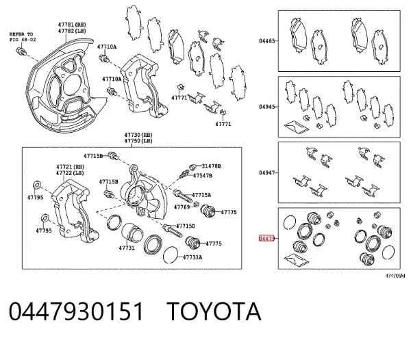 Kit de reparación de pinzas de freno 0447930151 Toyota