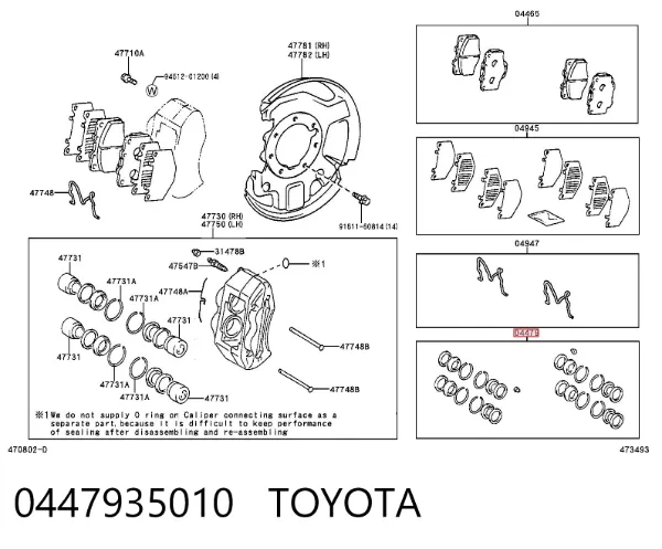 Kit de reparación de pinzas de freno 0447935010 Toyota