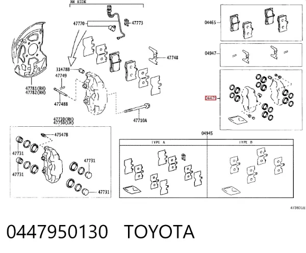 Kit de reparación de pinzas de freno 0447950130 Toyota