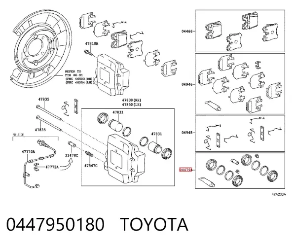 Kit de reparación de pinzas de freno trasero 0447950180 Toyota